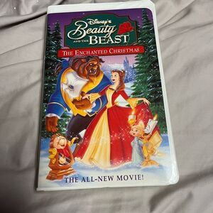 Disney's Beauty and the Beast Enchanted Christmas VHS with Blue and White Cover
